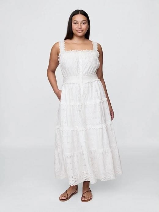 GAP Dresses & Skirts - GAP White Eyelet Tiered Maxi Dress with Square Neck and Tie Waist